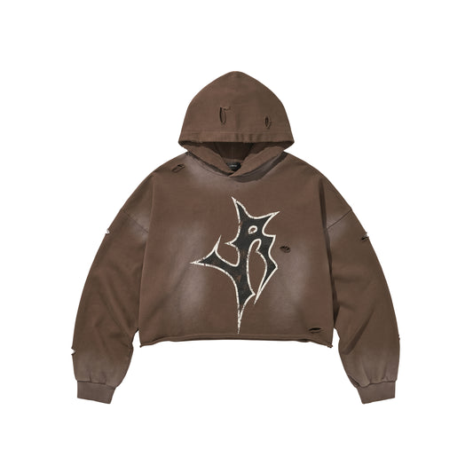 LOGO CROP HOODIE / BROWN